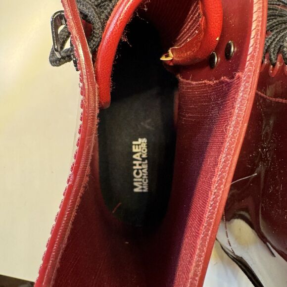 Michael Kors Tavie Burgundy Patent Lace-Up Rain Boots Womens 9 Combat Style - Picture 8 of 15